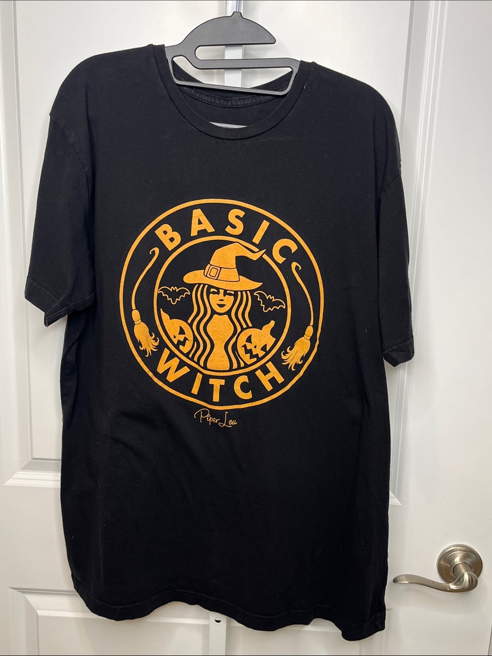 Basics Witch Graphic Tee - Black with Orange Print Women’s 2X Halloween Fall